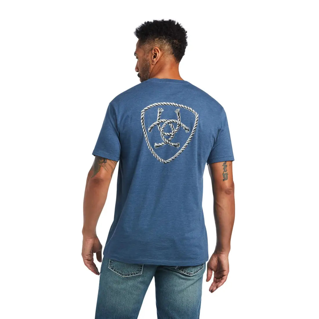 $15: Ariat Men’s Rope Shield Sailor Blue Heather T-Shirt Sale Men’s T-Shirt
