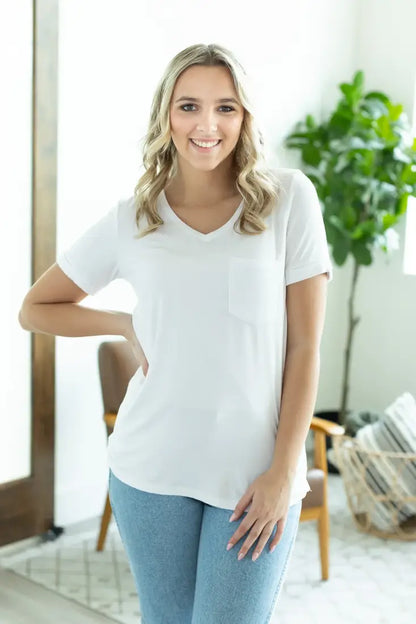 $15: Michelle Mae Women’s Sophie Pocket T-Shirt White / XSmall Sale Women’s T-Shirt
