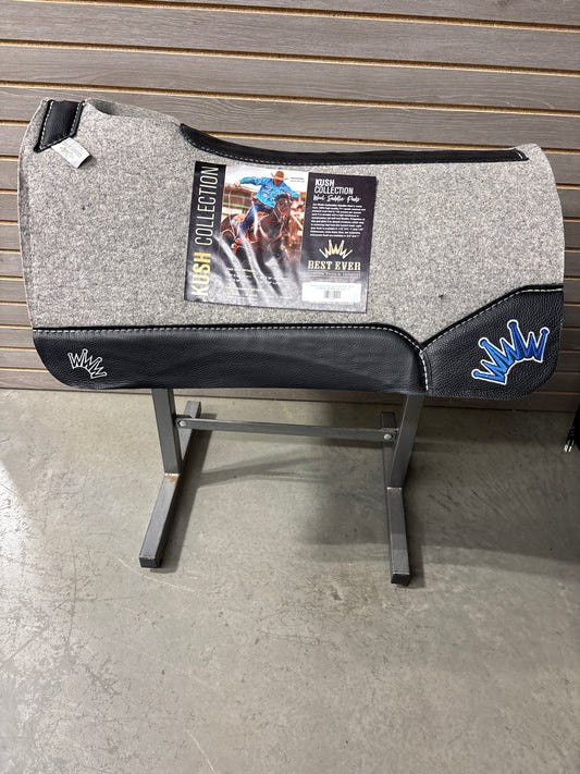 Best Ever Kush Saddle Pad - Black Leather White/Blue Crown (1" thick, 32"x32")