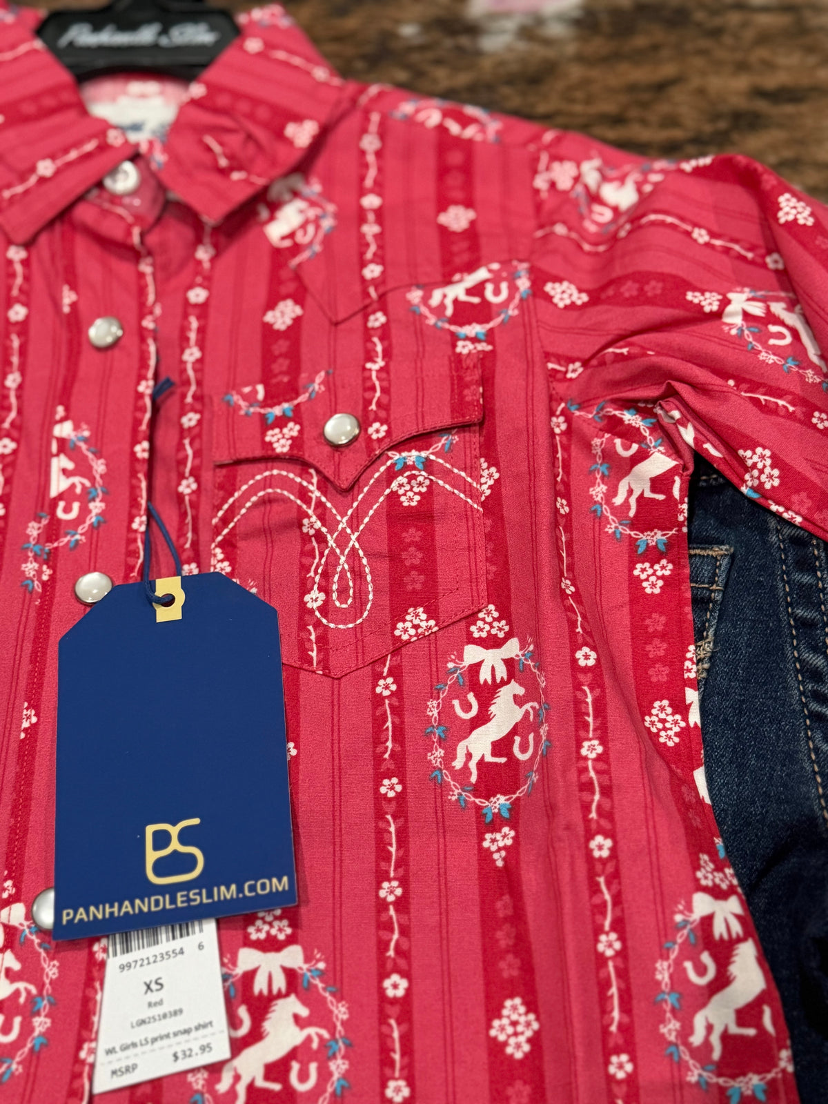 Panhandle Girls' Pink Horse Print Western Shirt