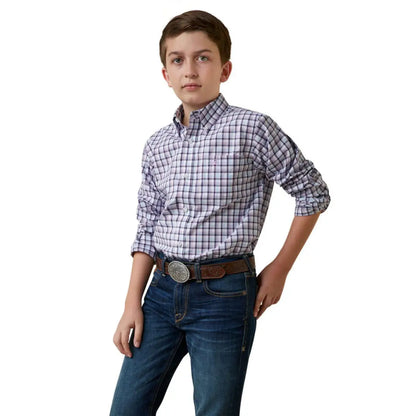 $19: Ariat Boy’s Pro Series Purple Plaid Meir Western Shirt XLarge Sale Boy’s Western