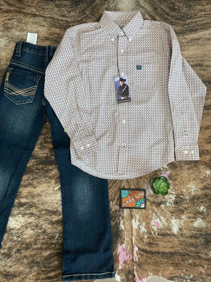 Cinch Boy’s Light Pink & Navy Triangle Western Shirt Sale Boy’s Western