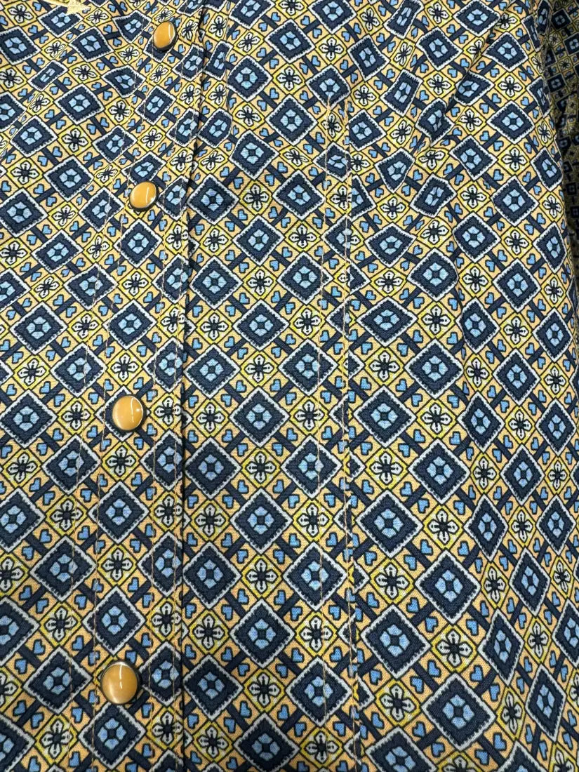 $19: Girl’s Blue & Light Orange Diamond Western Shirt XSmall Sale Girl’s Western