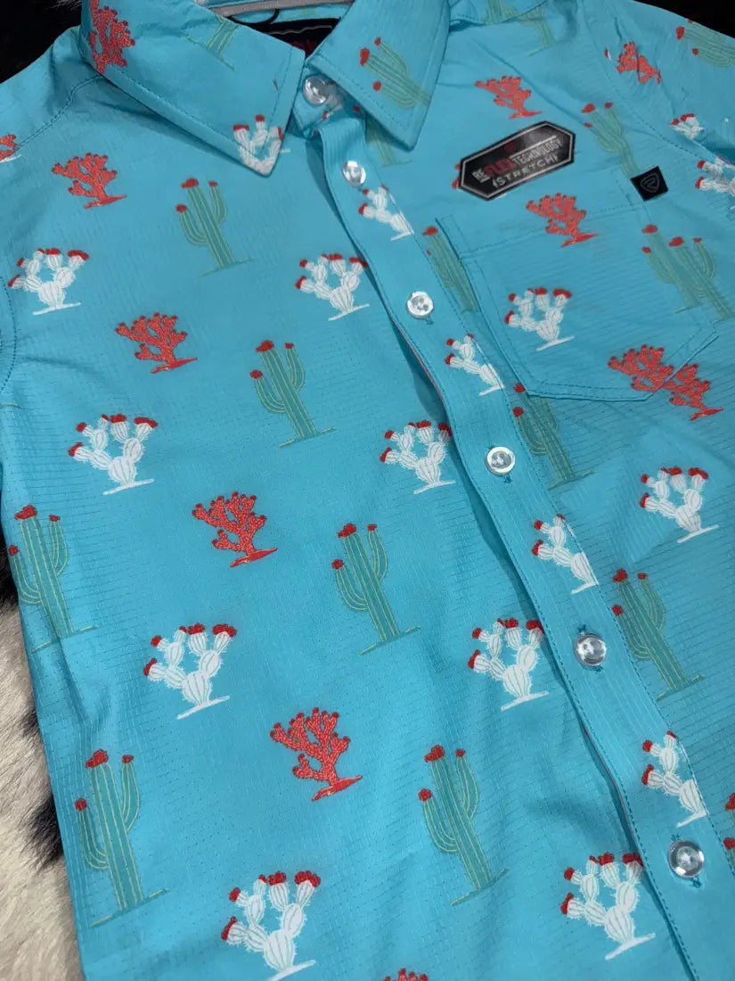 $19: Rock & Roll Boy’s TEK Turquoise Cactus Short Sleeve Western Shirt Sale Boy’s Western