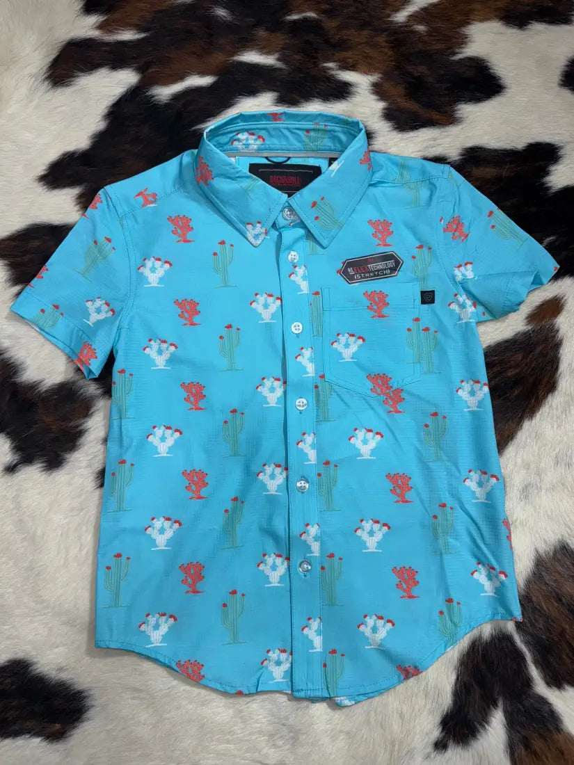 $19: Rock & Roll Boy’s TEK Turquoise Cactus Short Sleeve Western Shirt XSmall Sale Boy’s Western