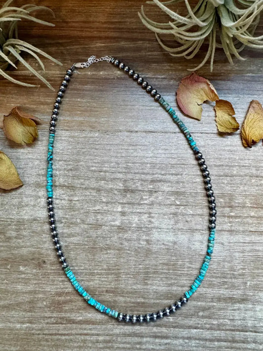19’’ Turquoise Heishi & Sterling Silver Pearl Necklace Jewelry