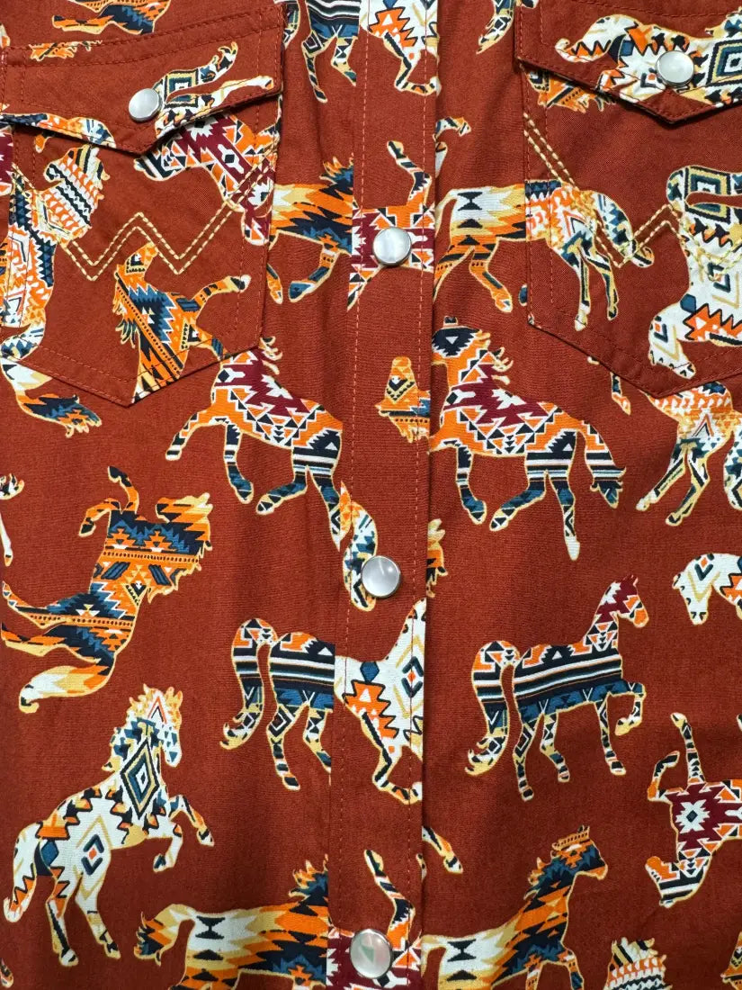 $19: Wrangler Girl’s Aztec Painted Horse Western Shirt Small Sale Girl’s Western