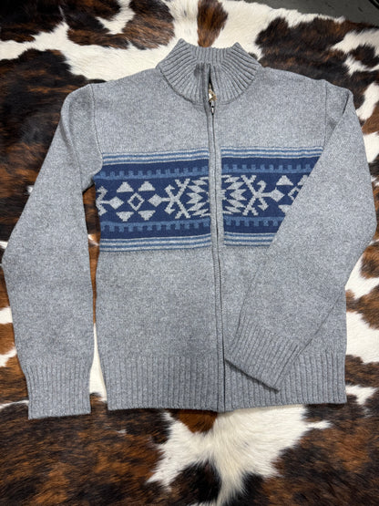 Stetson Men's Gray & Blue Aztec Full Zip Sweater