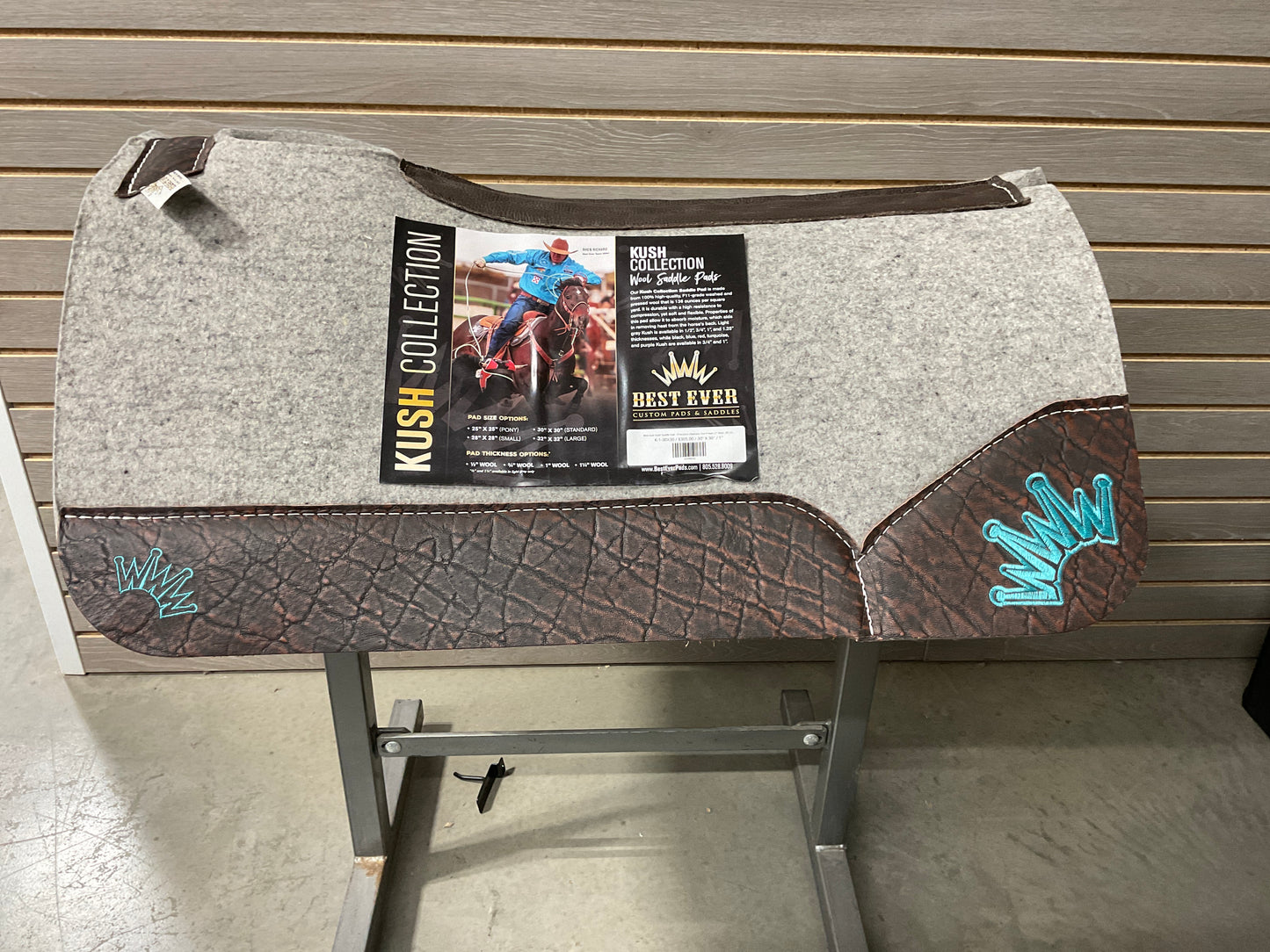 Best Ever Kush Saddle Pad - Chocolate Elephant Teal Crown (1" thick, 30"x30")