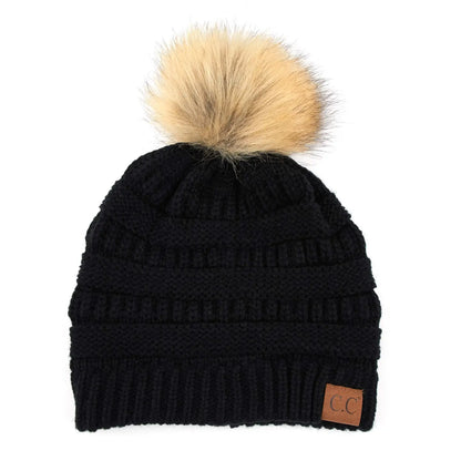 C.C Beanie with Faux Fur Pom