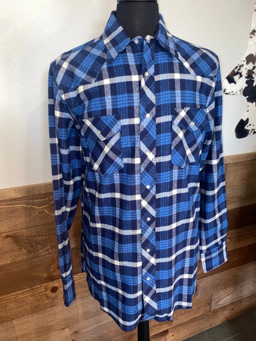 Wrangler Men’s Sport Flannel Western Shirt Medium / Blue/Navy Sale Men’s Western