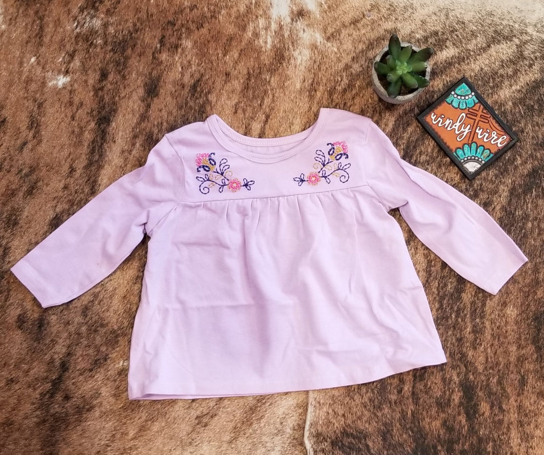 Wrangler Girl's Toddler Lavender w/ Embroidery Long Sleeve T-Shirt