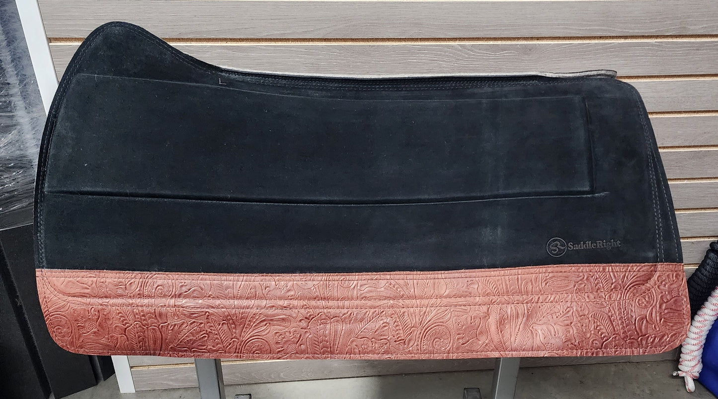 SaddleRight Legacy Saddle Pad 32" x 29" - Black Suede & Cognac Floral