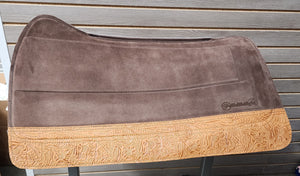 SaddleRight Saddle Pad 32" x 30" - Brown Suede & Tan Floral
