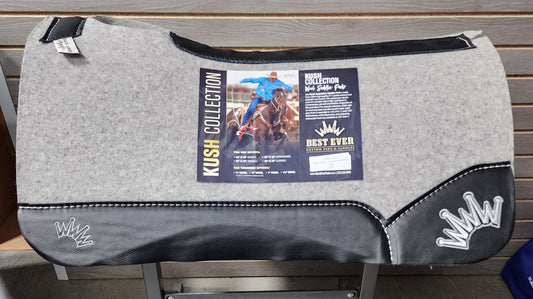 Best Ever Kush Saddle Pad - Black Leather Silver/White Crown (1" thick, 32"x32")