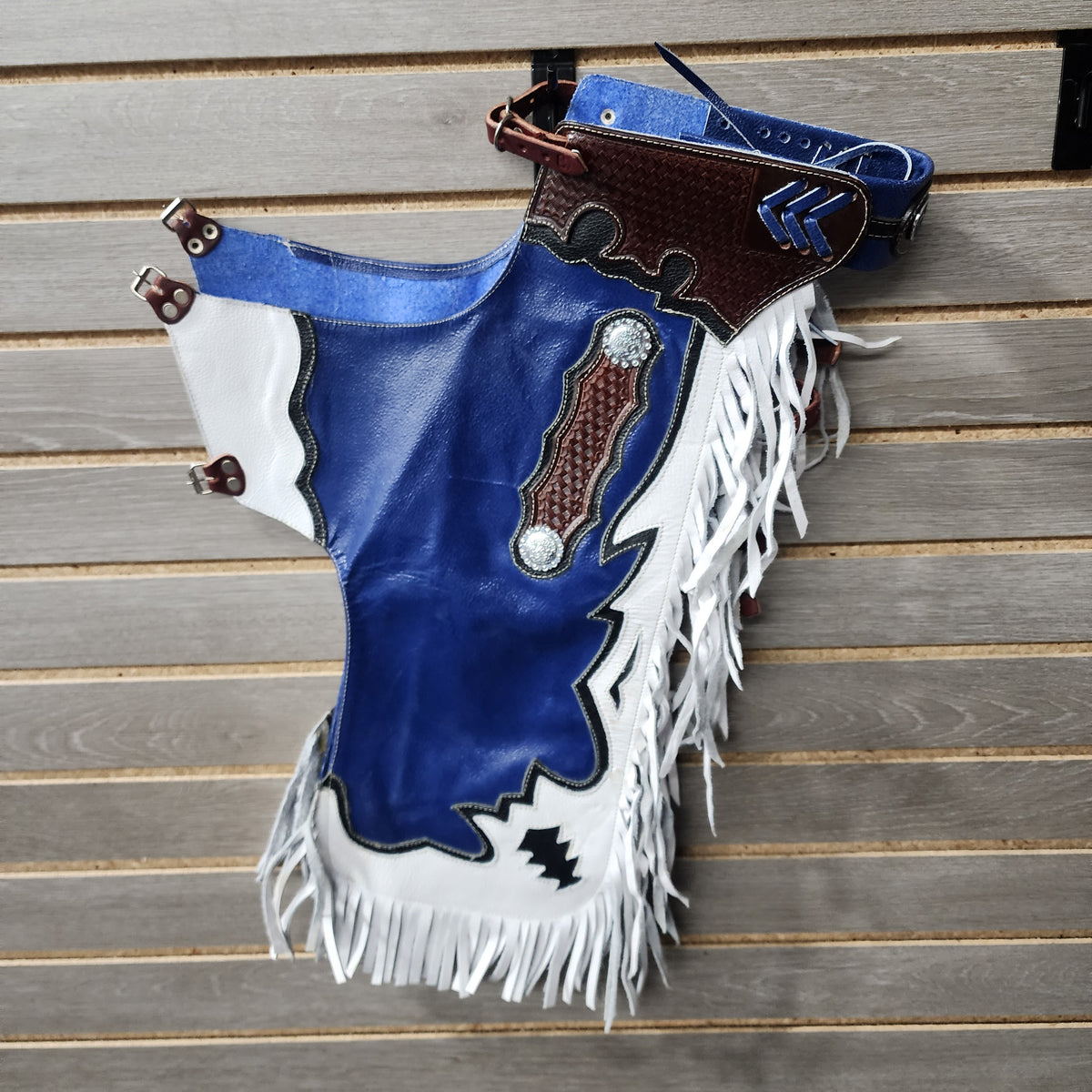 Jerry Beagley Child Rodeo Chaps/Chinks Blue and White Leanin' Pole
