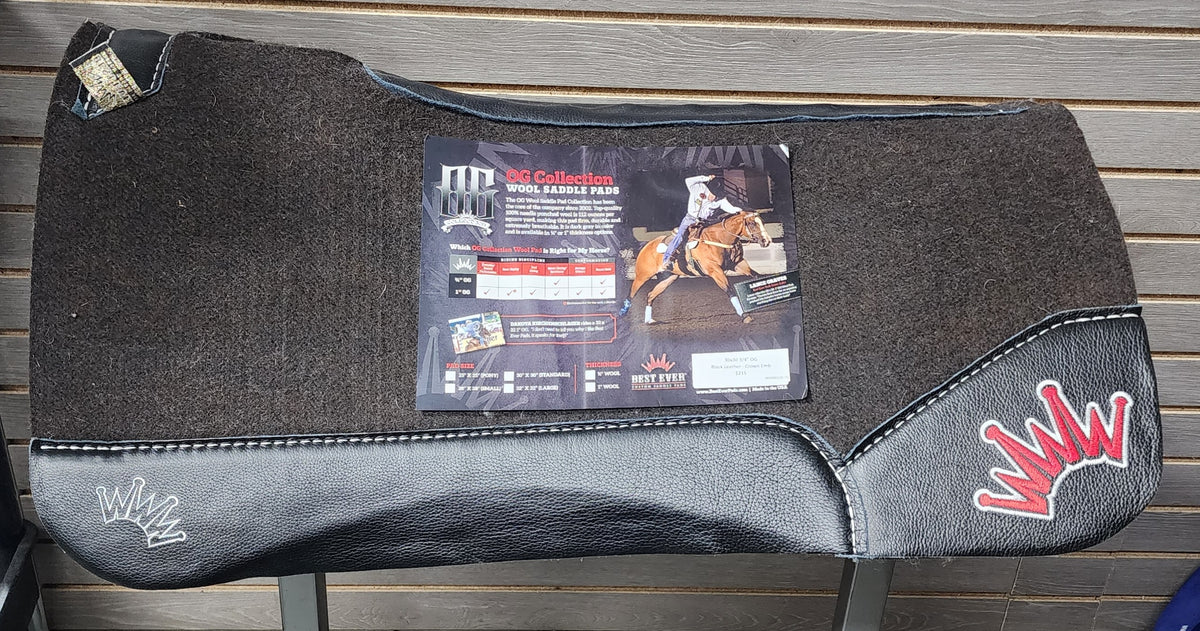 Best Ever OG Saddle Pad - Black Leather White/Red Crown (3/4" thick, 30"x30")