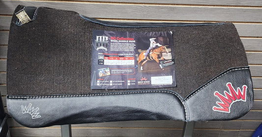 Best Ever OG Saddle Pad - Black Leather White/Red Crown (3/4" thick, 30"x30")