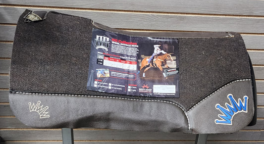 Best Ever OG Saddle Pad -  Brown Leather Beige/Blue Crown (1" thick, 28"x28")