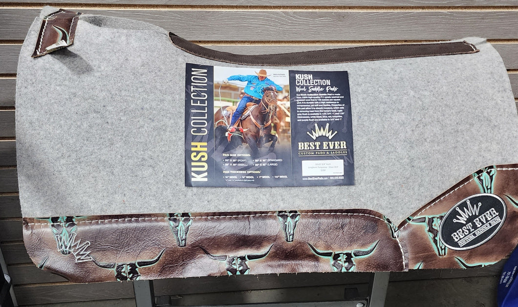 Best Ever Kush Saddle Pad - Turquoise Longhorn Silver Crown (3/4