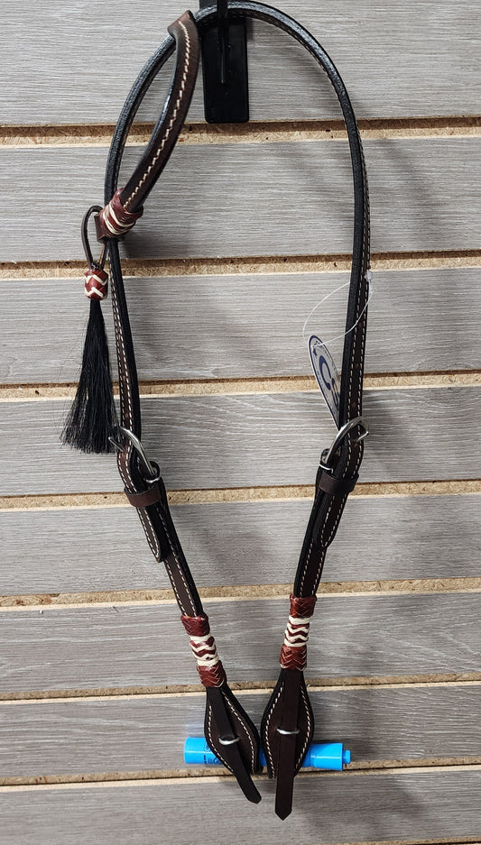 CST One Ear Headstall - 2 Tone Rawhide Braided Knots