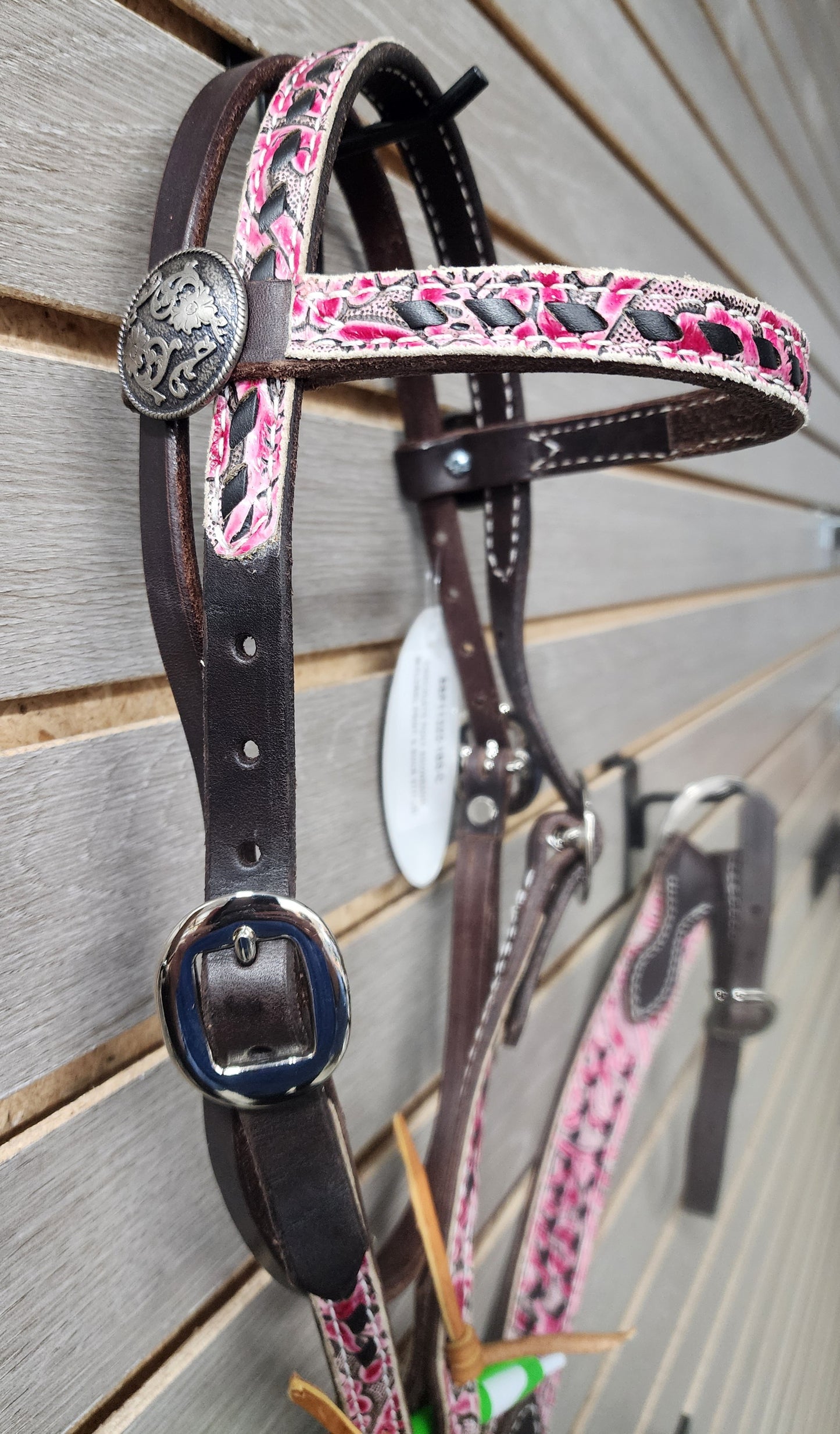 San Saba Pony Pink Flamingo Floral & Black Buckstitch Tack Set