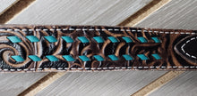 Load image into Gallery viewer, San Saba Pony Brown Floral &amp; Turquoise Buckstitch Tack Set

