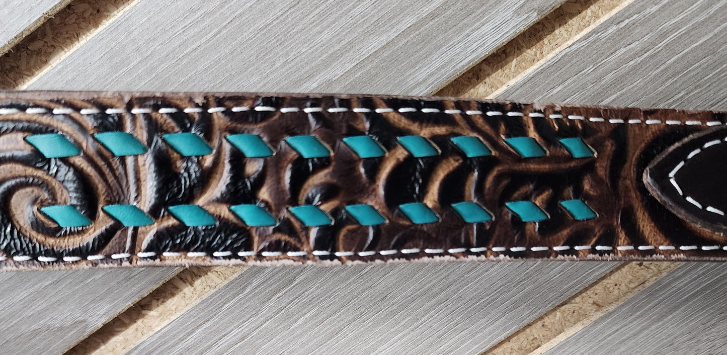 San Saba Brown Floral & Turquoise Buckstitch Tack Set