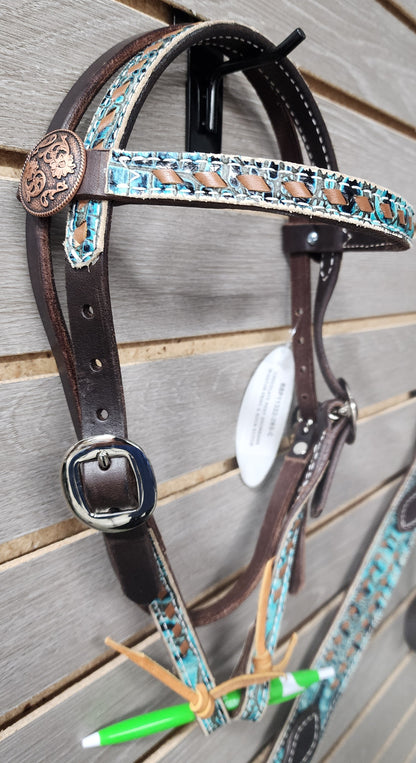 San Saba Pony Sea Turquoise Gator & Brown Buckstitch Tack Set