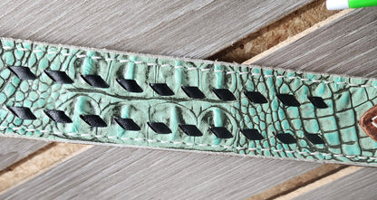 San Saba Turquoise Gator & Black Buckstitch Tack Set