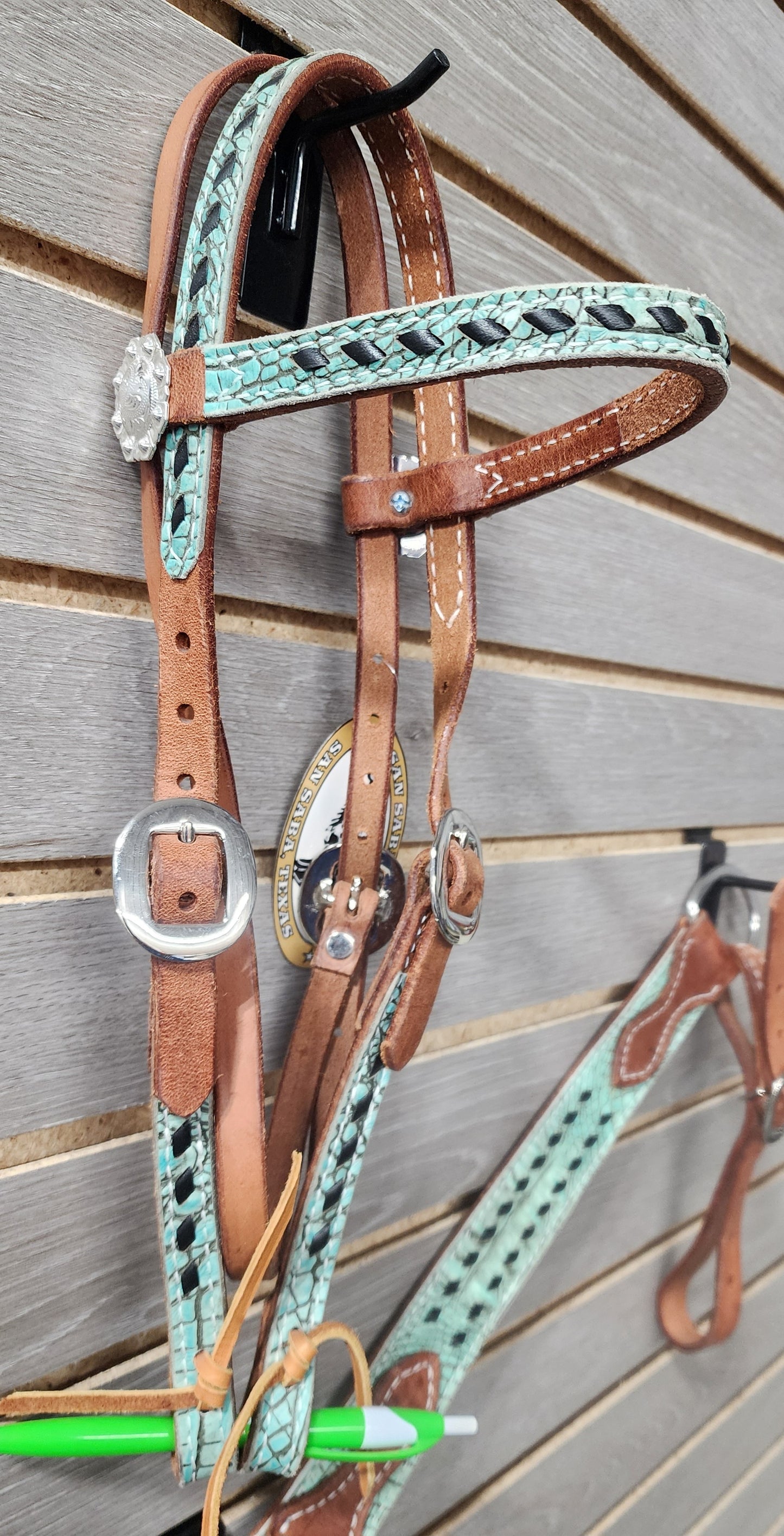 San Saba Pony Turquoise Gator & Black Buckstitch Tack Set