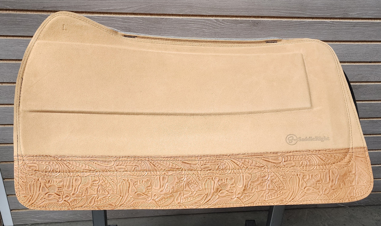 SaddleRight Legacy Saddle Pad 29" x 32" - Taupe Suede & Tan Floral