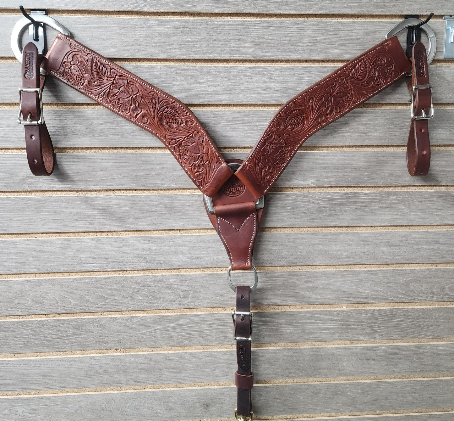 Martin Breastcollar Chestnut Floral Tooled - 2.75"