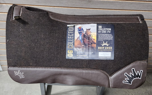 Best Ever OG Saddle Pad -  Brown Leather White/Black Crown (1" thick, 32"x32")