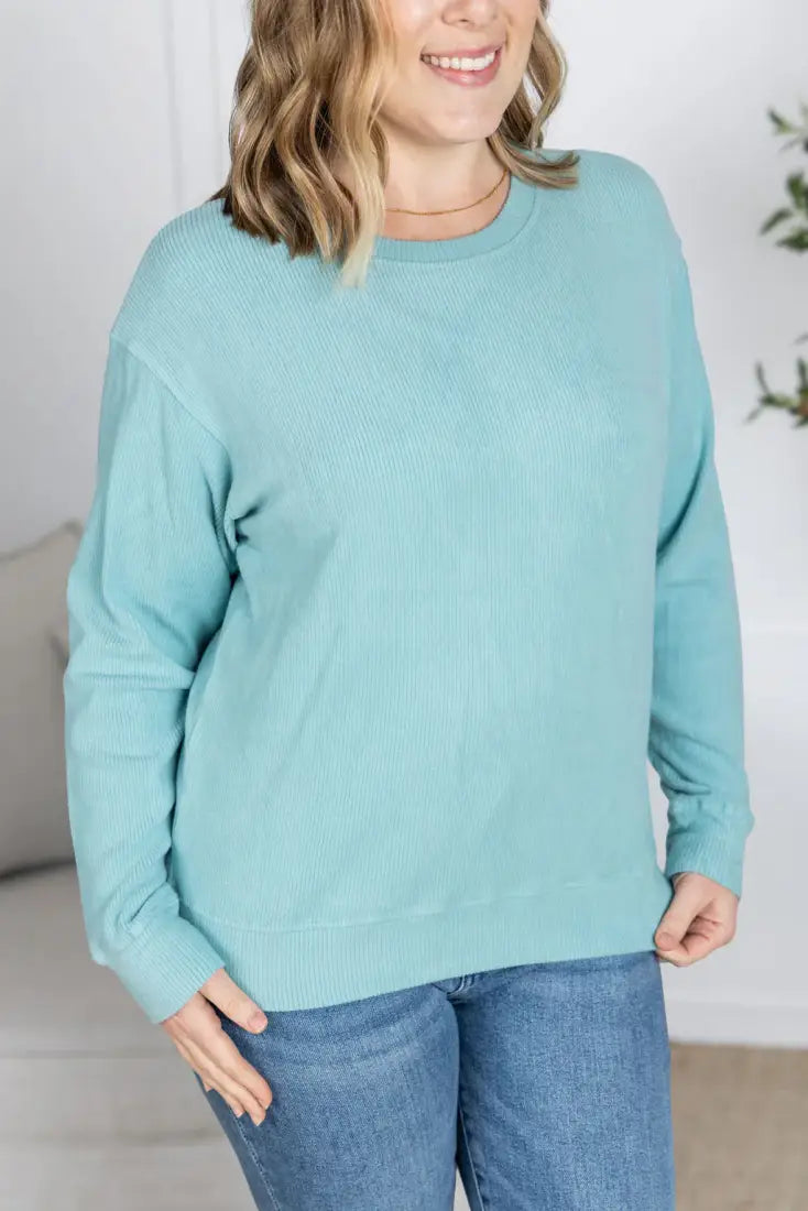 $25: Michelle Mae Women’s Corrine Ribbed Pullover XSmall / Dusty Blue Sale Women’s Pullover