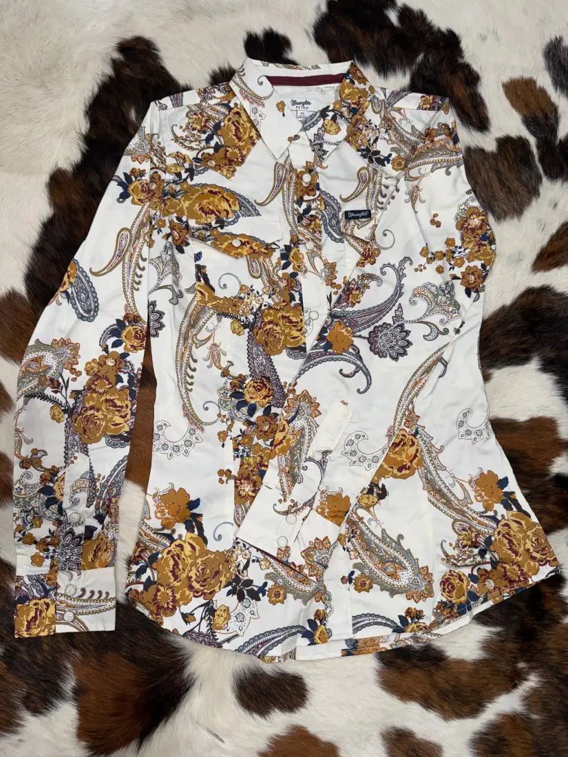 Wrangler Women’s Retro Gold Paisley Western Shirt XXLarge Sale Women’s Western