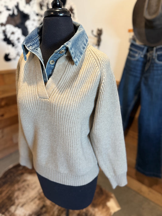 Women's Denim Collared Sweater