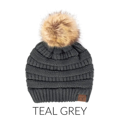 C.C Beanie with Faux Fur Pom