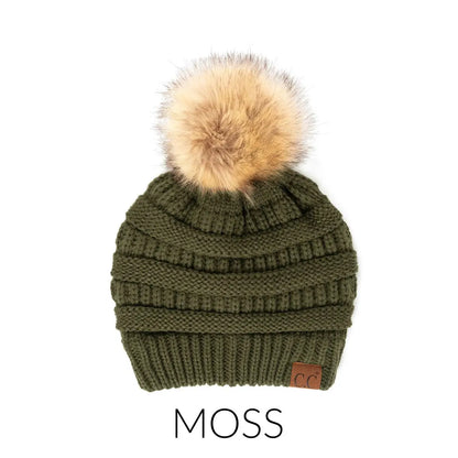 C.C Beanie with Faux Fur Pom