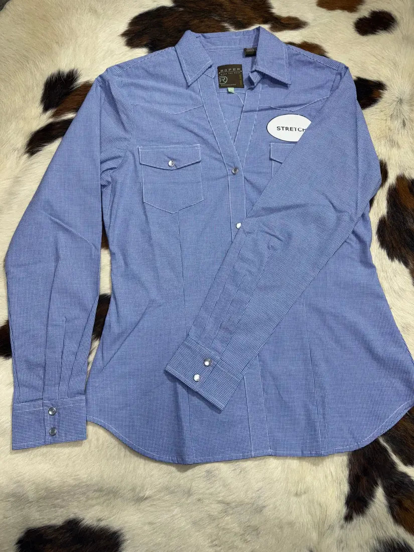 $30: Roper Women’s Blue Mini Square Western Shirt Sale Women’s Western