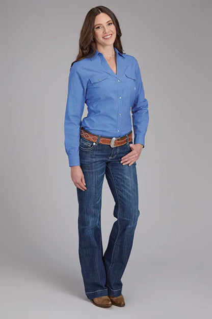 $30: Roper Women’s Blue Mini Square Western Shirt Sale Women’s Western