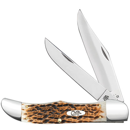 Case Amber Bone Peach Seed Jig Folding Hunters Knife w/ Sheath