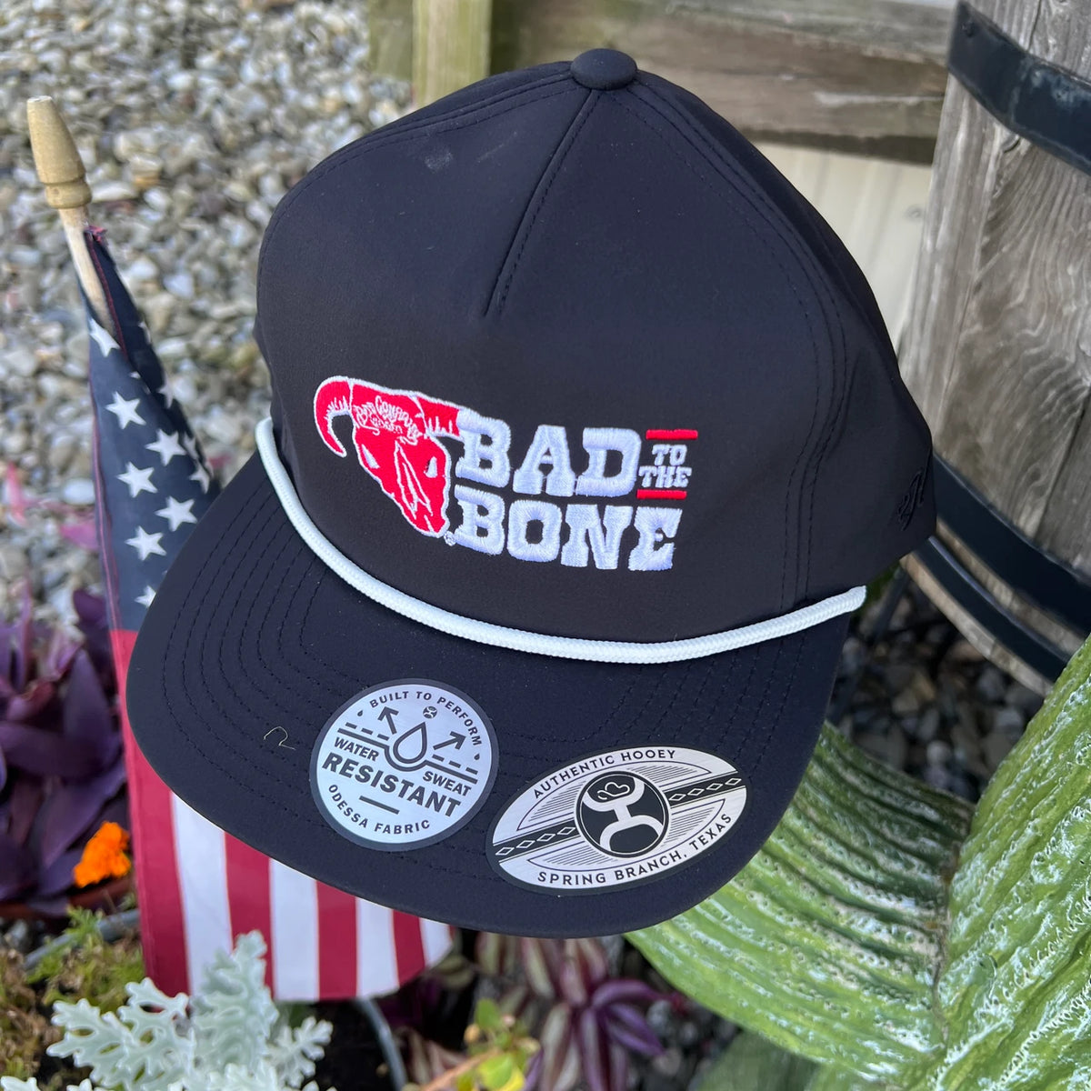 Hooey Black with Red and Black "Bad to the Bone" Embroidered Logo Hat