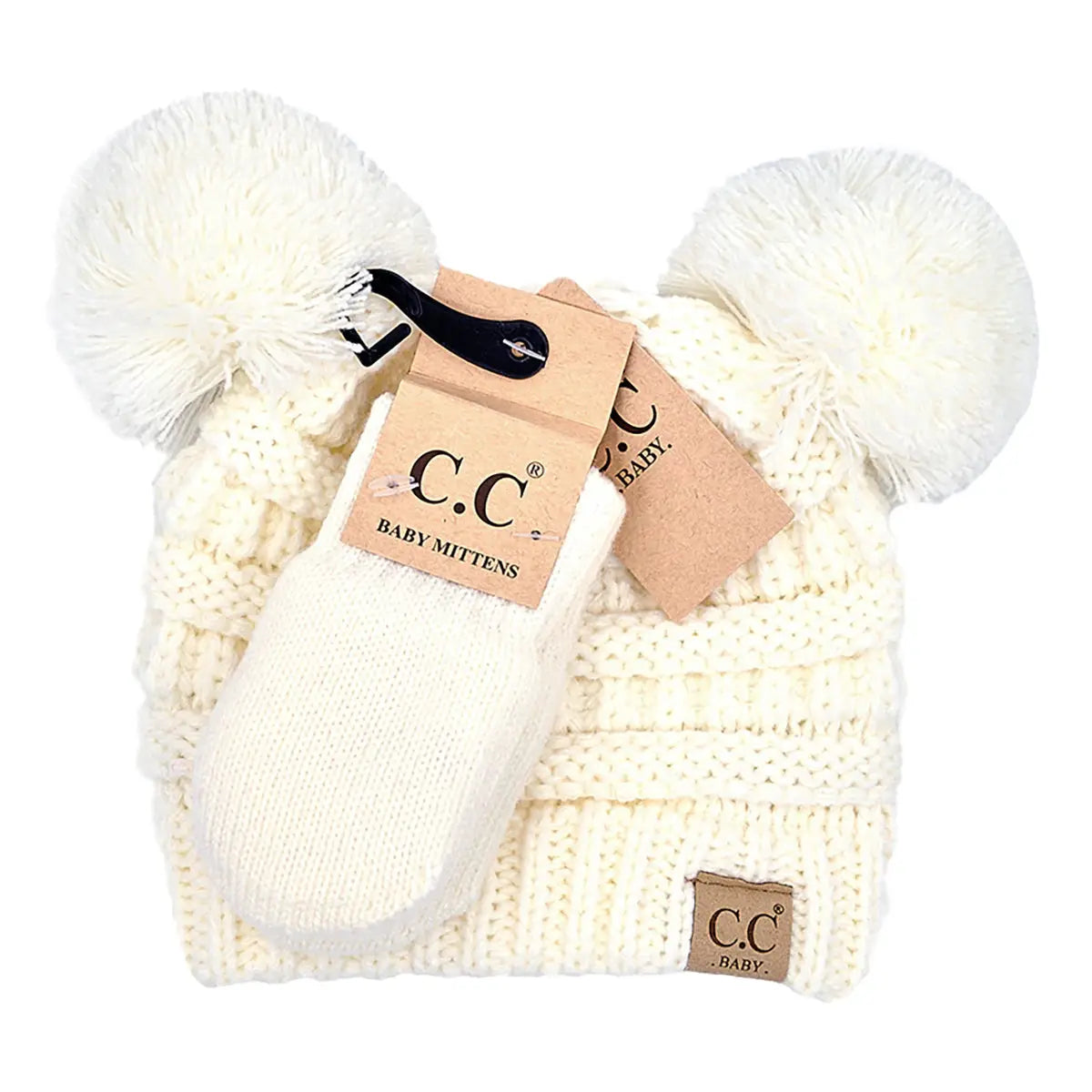 C.C Beanie BABY Pom Pom Beanie and Mittens Set