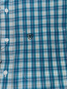 Ariat Men's Blue Plaid Kyle Short Sleeve Western Shirt