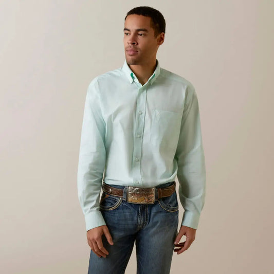 $35: Ariat Men’s Mist Green Solid Slub Western Shirt Sale Men’s Western