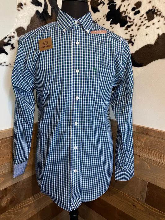 $35: Ariat Men’s Venus Blue Plaid Fitted Seamus Western Shirt Sale Men’s Western
