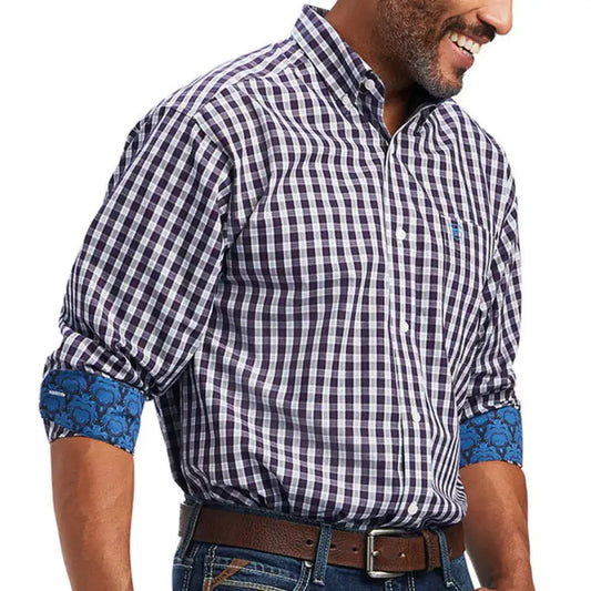 $35: Ariat Men’s Wine & Blue Plaid Donny Western Shirt Sale Men’s Western