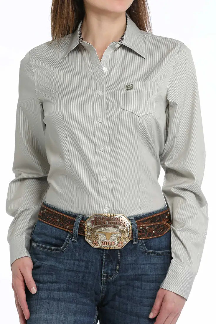 Cinch Women’s Tencel Olive MircoStripe Western Shirt XXLarge Sale Women’s Western