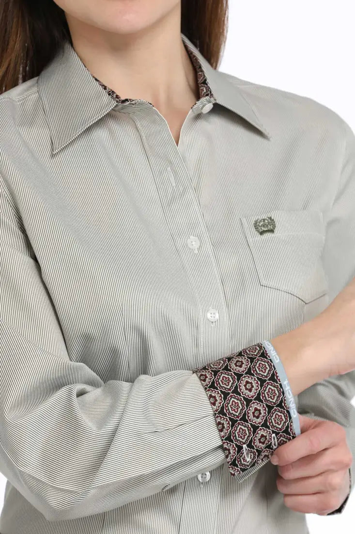 Cinch Women’s Tencel Olive MircoStripe Western Shirt XXLarge Sale Women’s Western